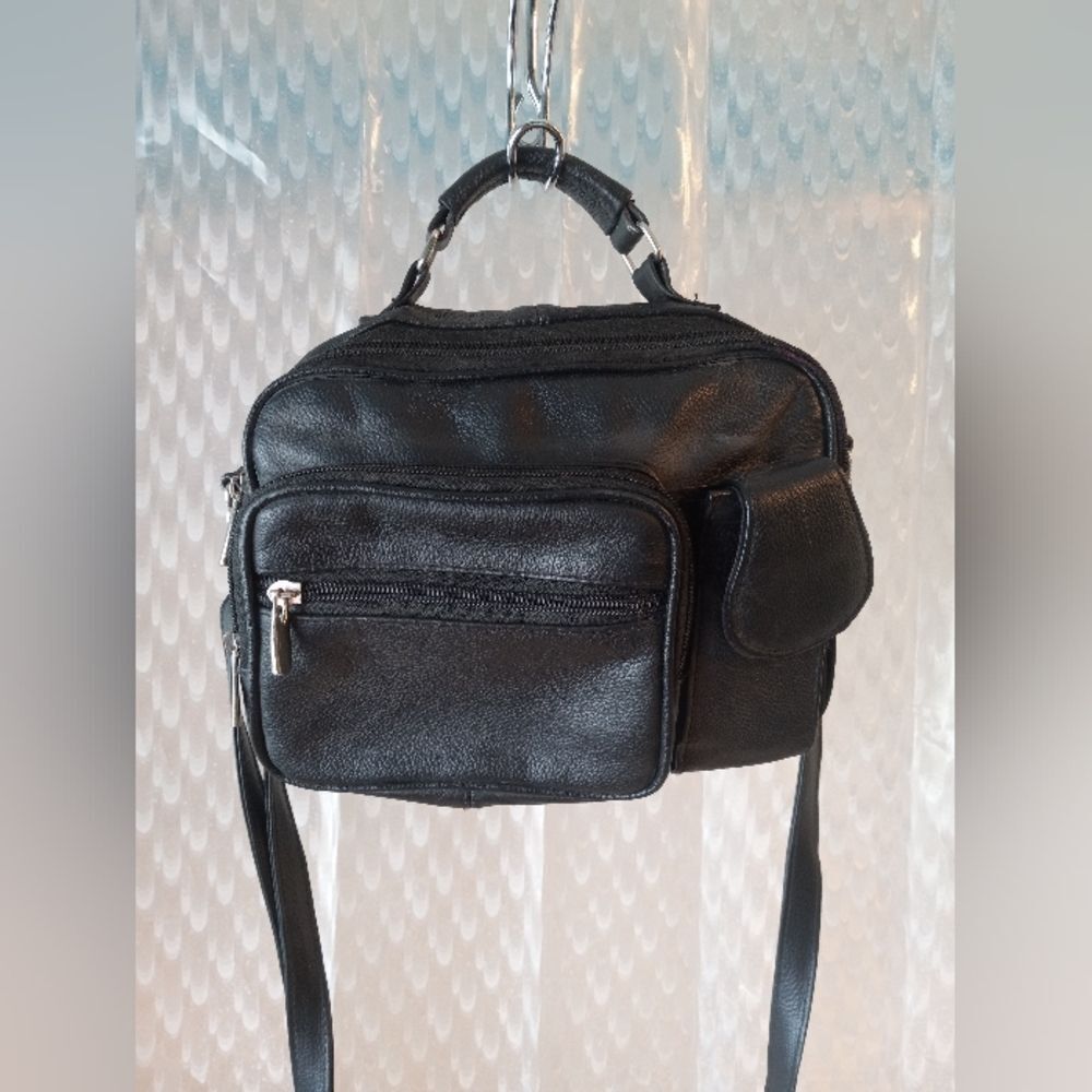 Black Leather Bag Removable Straps